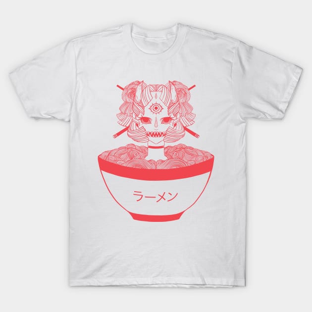 Monster Girl Ramen Noodle Food Art T-Shirt by cellsdividing